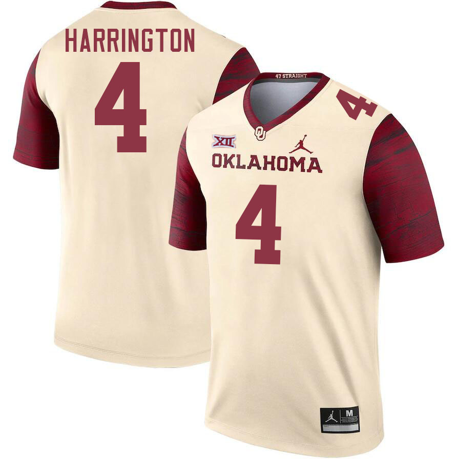 Men #4 Justin Harrington Oklahoma Sooners College Football Jerseys Stitched Sale-Cream - Click Image to Close